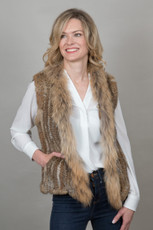 Short Mocha Rabbit and Fox Fur Gilet FF46A-09