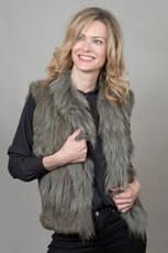 Short Khaki Rabbit and Fox Fur Gilet