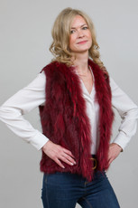 Short Red Rabbit and Fox Fur Gilet  FF46A-08