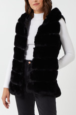 Hooded Pelted Faux Fur Gilet in Black