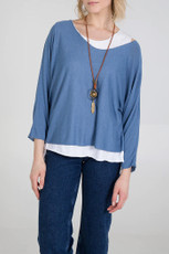 Double Layer Summer Top with Necklace in Denim