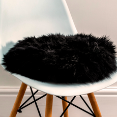 Round Sheepskin Chair Pad - Black