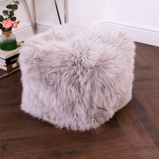 Long Haired Sheepskin Pouf - Grey