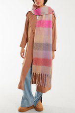 Checked tartan tassel Fluffy Scarf - Pink