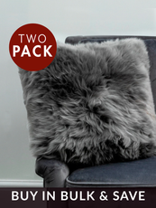 TWO Small Grey Sheepskin Cushions - DEAL