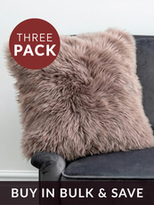 THREE Small Light Brown Sheepskin Cushions - DEAL