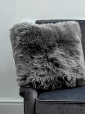 FOUR Large Grey Sheepskin Cushions - DEAL