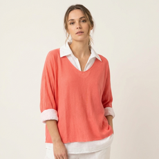 Double Layer Collar Top  in Coral
