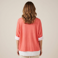 Double Layer Collar Top  in Coral