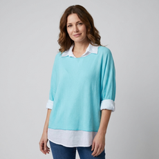 Double Layer Collar Top  in Turquoise