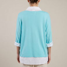 Double Layer Collar Top  in Turquoise
