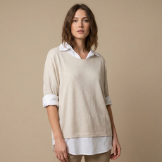 Double Layer Collar Top  in Oatmeal