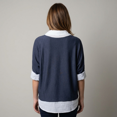 Double Layer Collar Top  in Navy