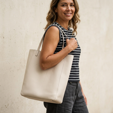 Cream Magnolia Leather Tote Bag 