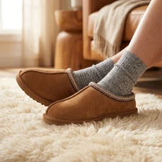 Embroidered sheepskin slippers 