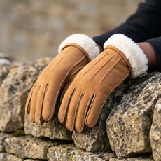 Womens Sheepskin Gloves with stitch detail - Tan