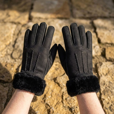  Womens Sheepskin Gloves with stitch detail - Black