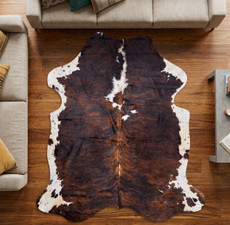 Dark Brown And White Cowhide Rug NOV26-126 (200cm x 190cm)