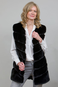 Long Lux Faux Fur Gilet in Black LM6997-01