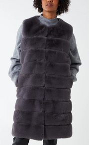 Luxury Longline Pelted Faux Fur Gilet In Dark Grey
