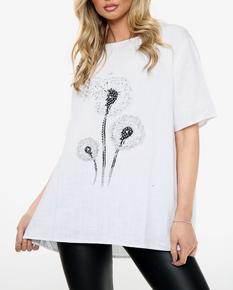 White Cotton Dandelion Motif Top