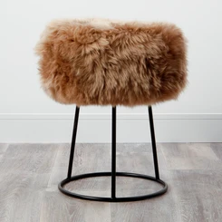 Metal Sheepskin Stool - Light Brown