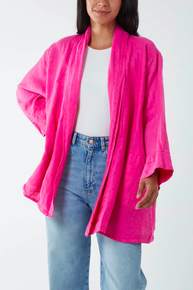 Linen Kimono Jacket in Hot Pink
