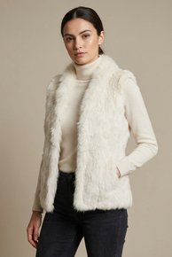 Short White Rabbit and Fox Fur Gilet FF46A-10
