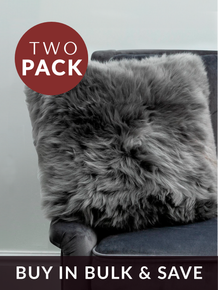 TWO Large Grey Sheepskin Cushions - DEAL