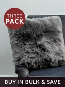 THREE Large Grey Sheepskin Cushions - DEAL