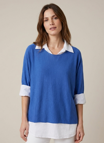 Double Layer Collar Top  in Royal Blue