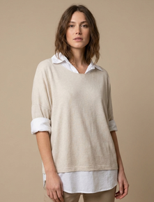 Double Layer Collar Top  in Oatmeal