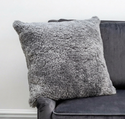 Grey Shearling Sheepskin Cushion