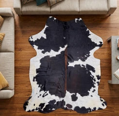 Dappled Black And Cream With A Mahogany Spine Cowhide Rug NOV26-009 (220cm x 190cm)