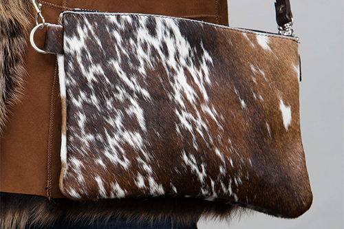 SLP02 - Black and White Cowhide Sling Purse - Double J Saddlery
