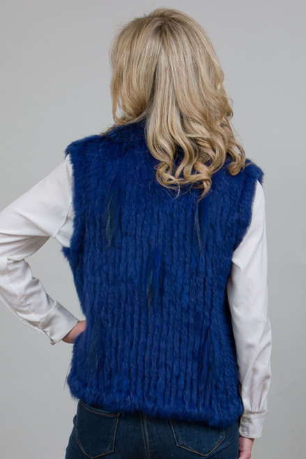 Short Electric Blue Rabbit and Fox Fur Gilet FF46A-07E - City Cows