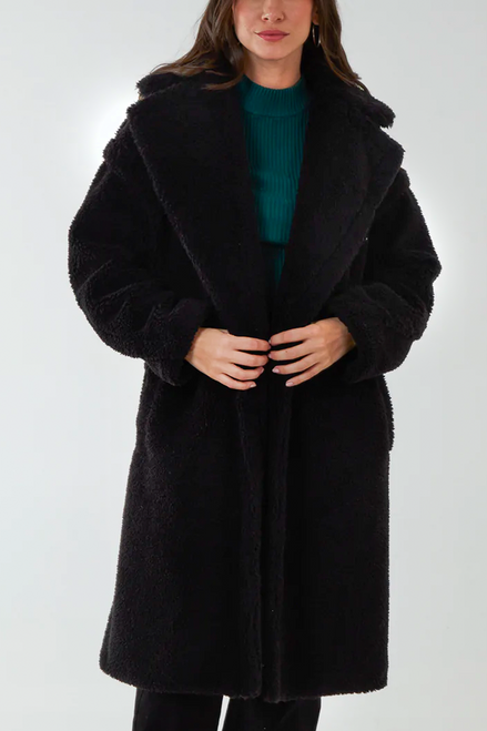 Stylish Faux Fur Teddy Coat in Black NL5111-01