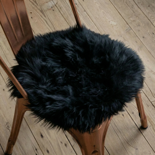Round Sheepskin Chair Pad - Black