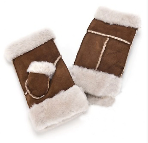 Womens Sheepskin Glittens in Brown and White