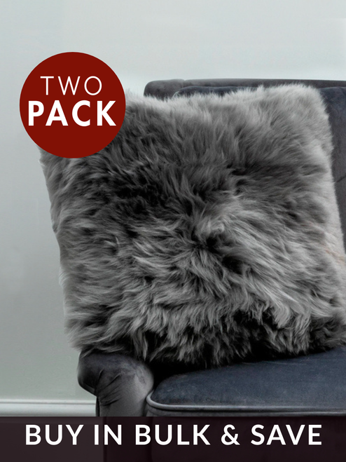 TWO Small Grey Sheepskin Cushions - DEAL