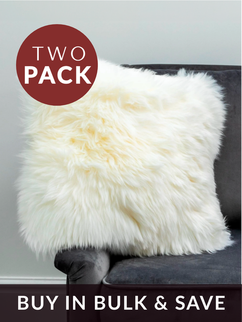 TWO Small White Sheepskin Cushions - DEAL