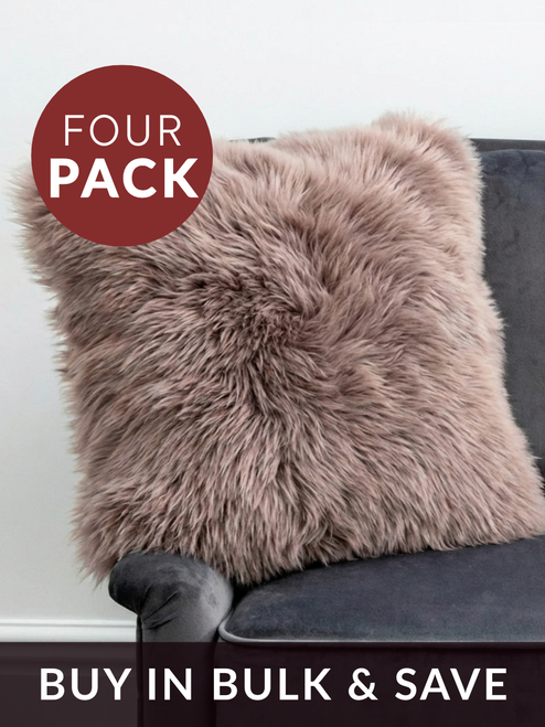 FOUR Large Light Brown Sheepskin Cushions - DEAL