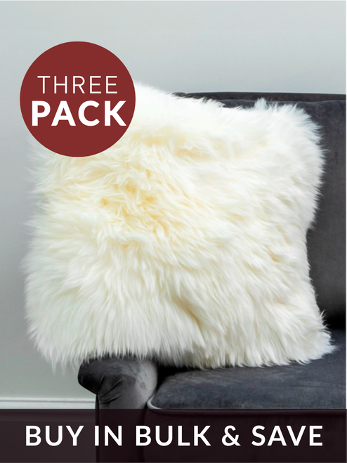 THREE Large White Sheepskin Cushions - DEAL