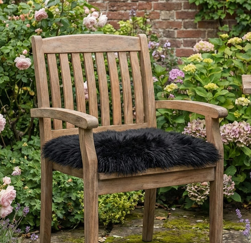 Square Sheepskin Chair Pad - Black