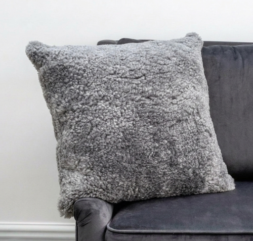 Grey Shearling Sheepskin Cushion