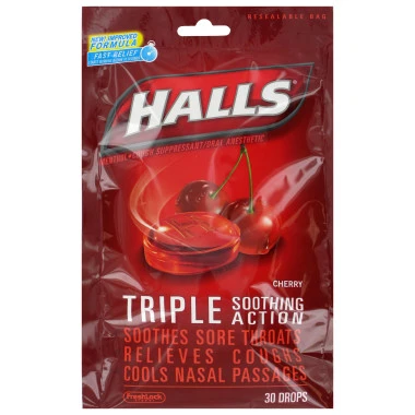 Halls Cough Drops Bag Cherry 30ct