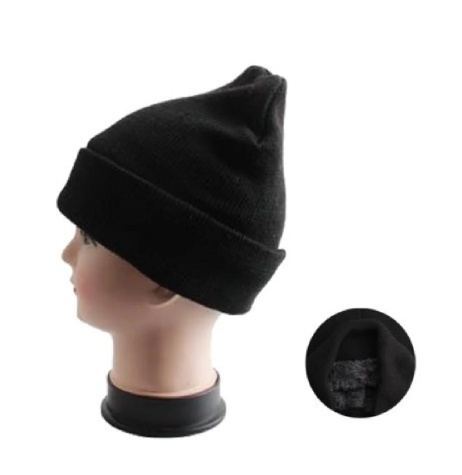 Insulated Winter Hat with Faux Fur (Black)