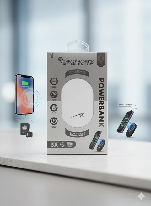 LAX Compact Magnetic Backup Barry Power Bank, 5000 MAH - White