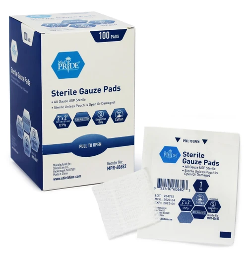 MedPride Sterile Gauze Pads, 2"x2" 12-Ply, 100ct
