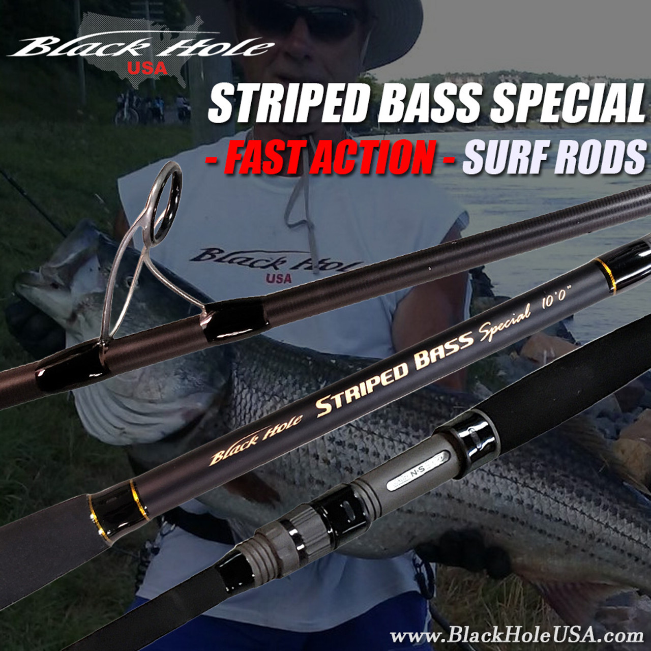 Black Hole USA Striped Bass Special FAST ACTION Surf Rods & Blanks, Striped  Bass, Black Hole USA